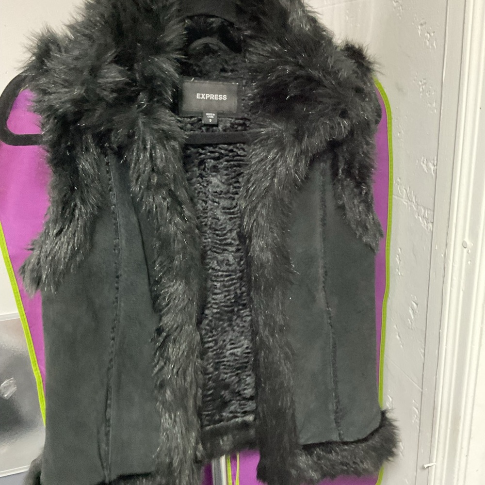 Express Black Faux Fur Vest